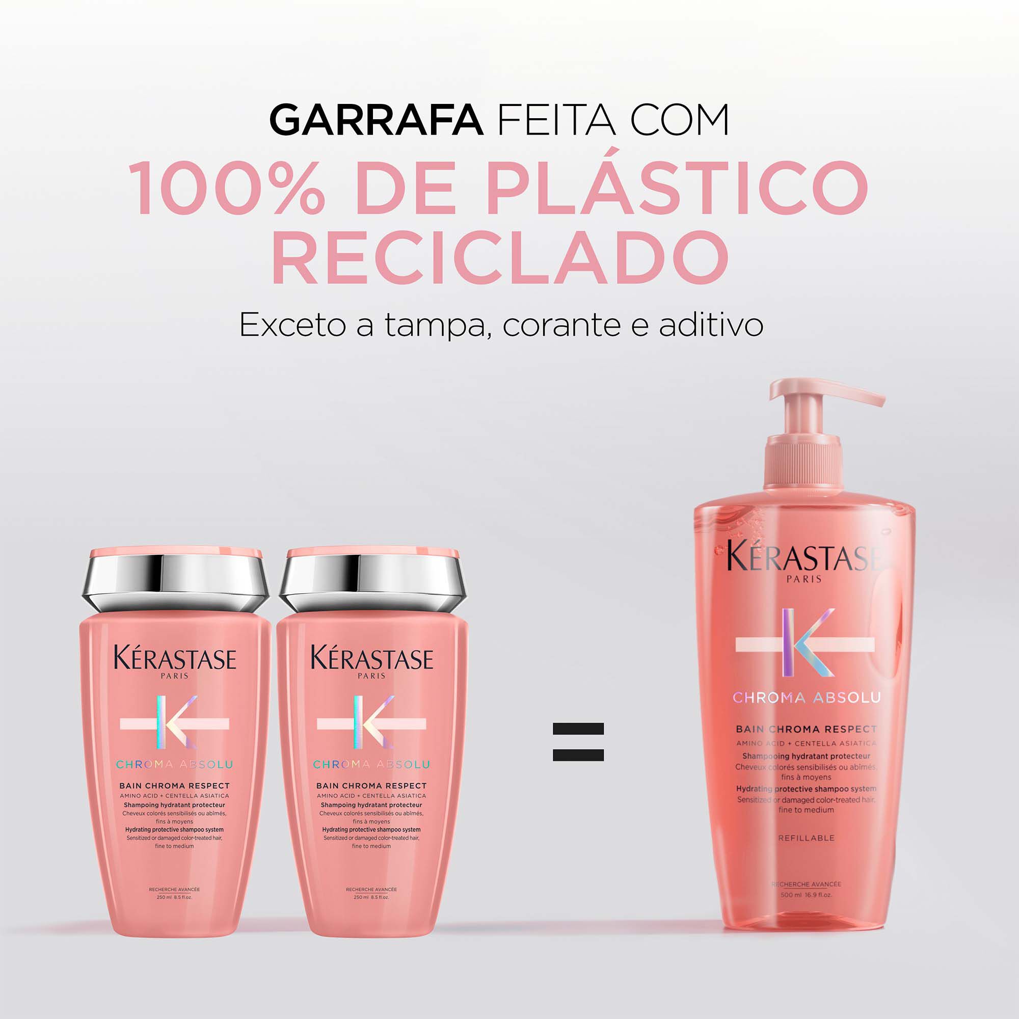 Embalagem com plastico reciclado do Shampoo Bain Chroma Respect