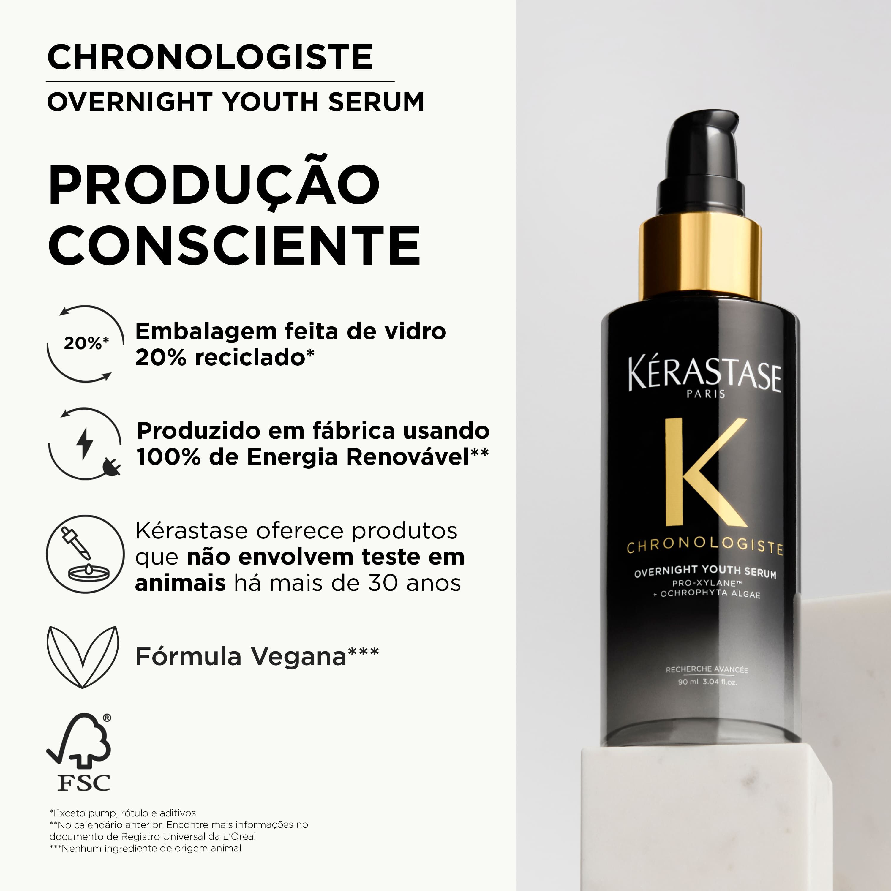 Serum noturno Kerastase Chronologiste Overnight Youth vegano e sem parabenos para regeneracao capilar