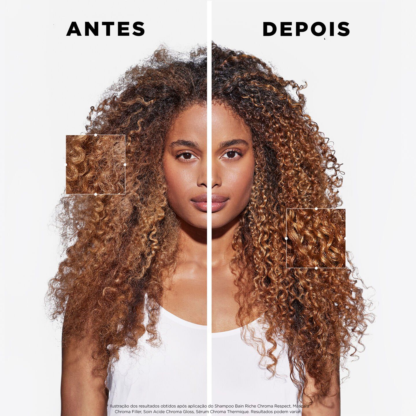 Antes e depois do Shampoo Bain Chroma Respect