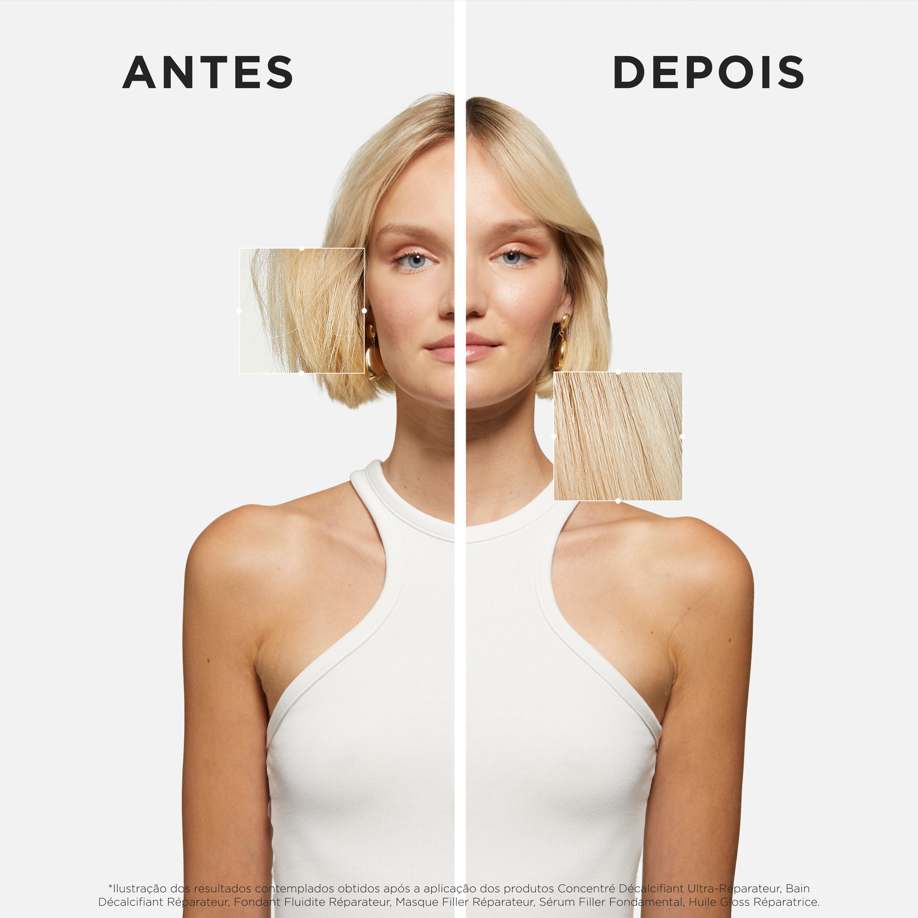 Antes e depois do Bain Decalcifiant Reparateur