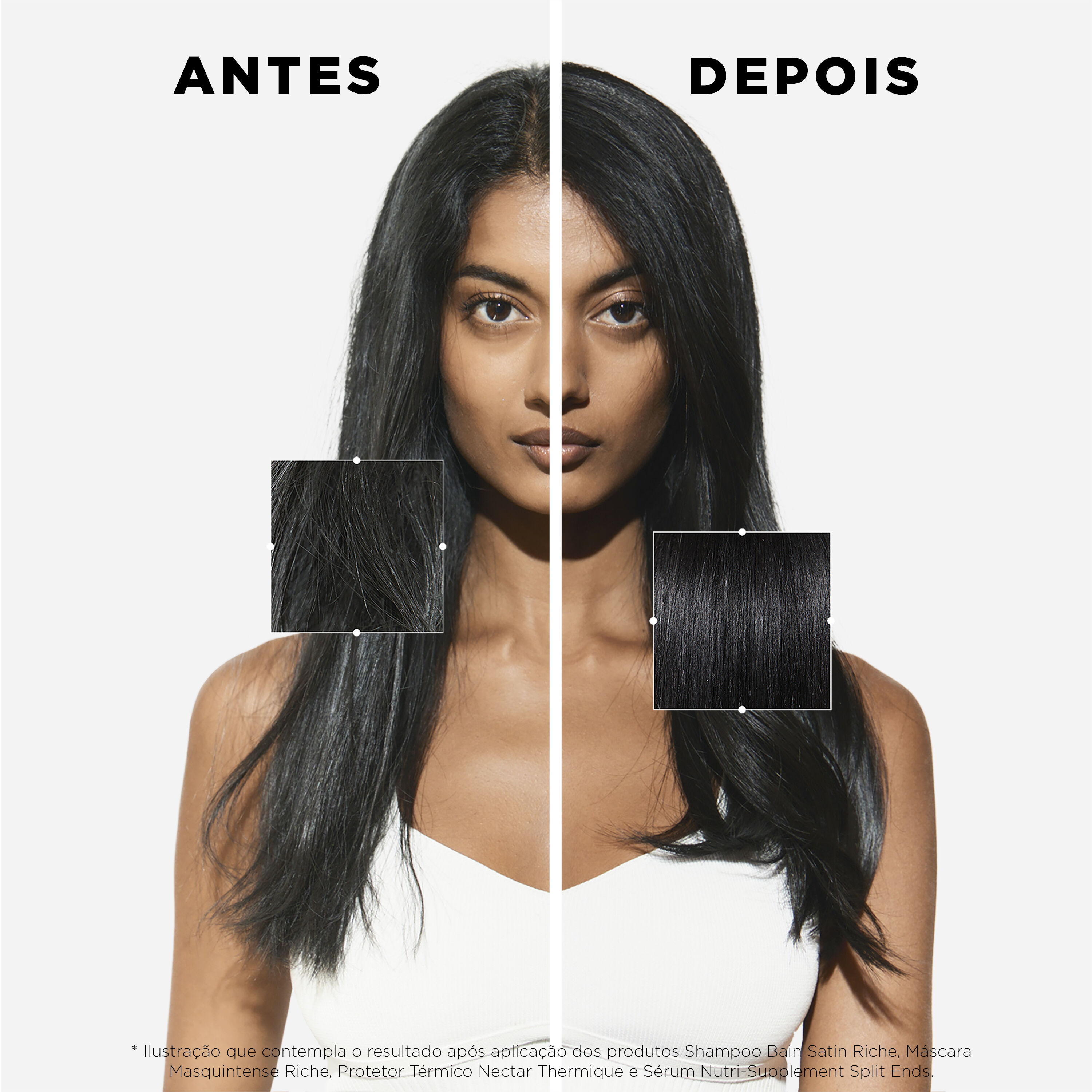 Antes e depois do uso Shampoo Kerastase Nutritive Bain Satin Riche com Refil