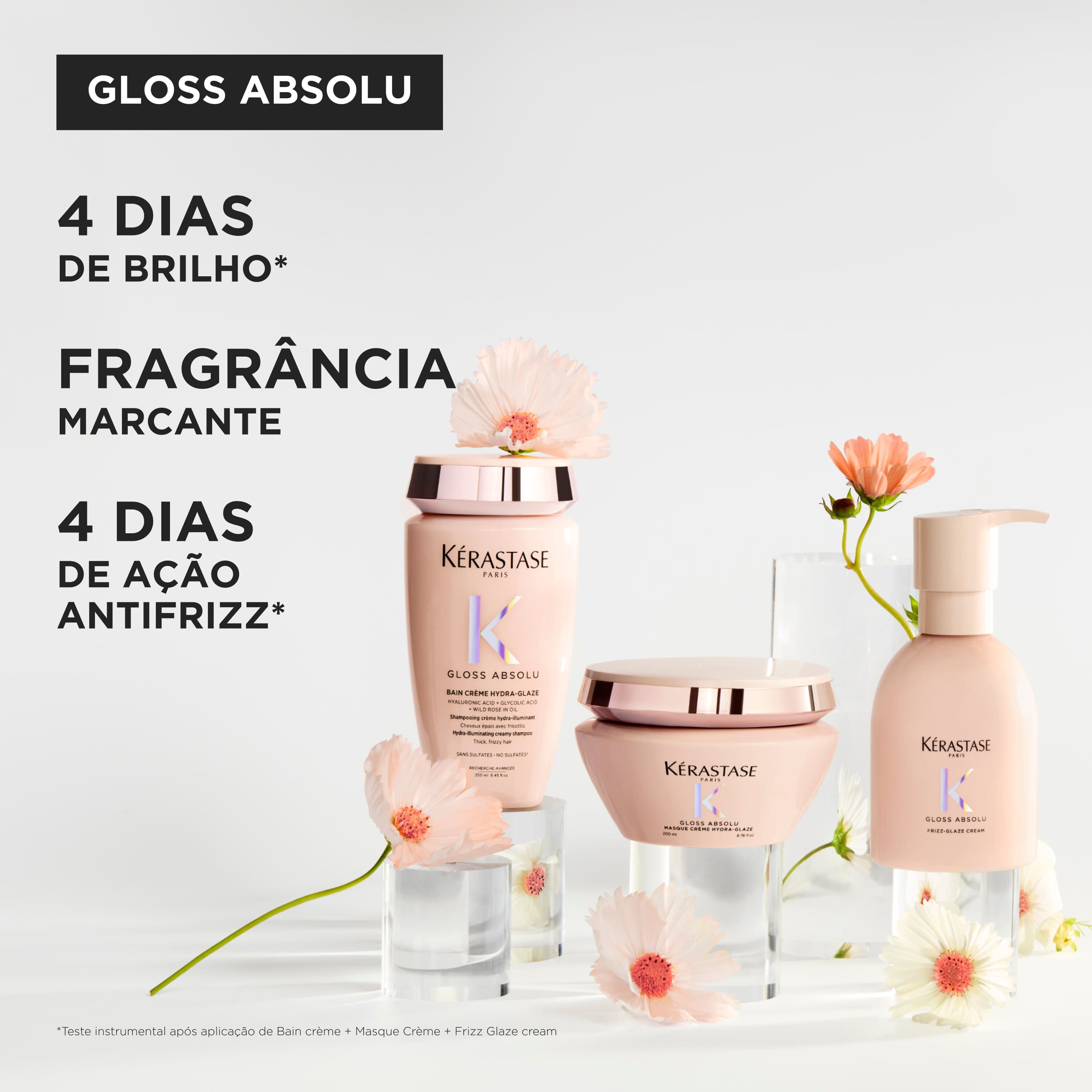 Cabelos brilhosos com o creme finalizador e leave-in antifrizz Kerastase Gloss Absolu Frizz Glaze Cream