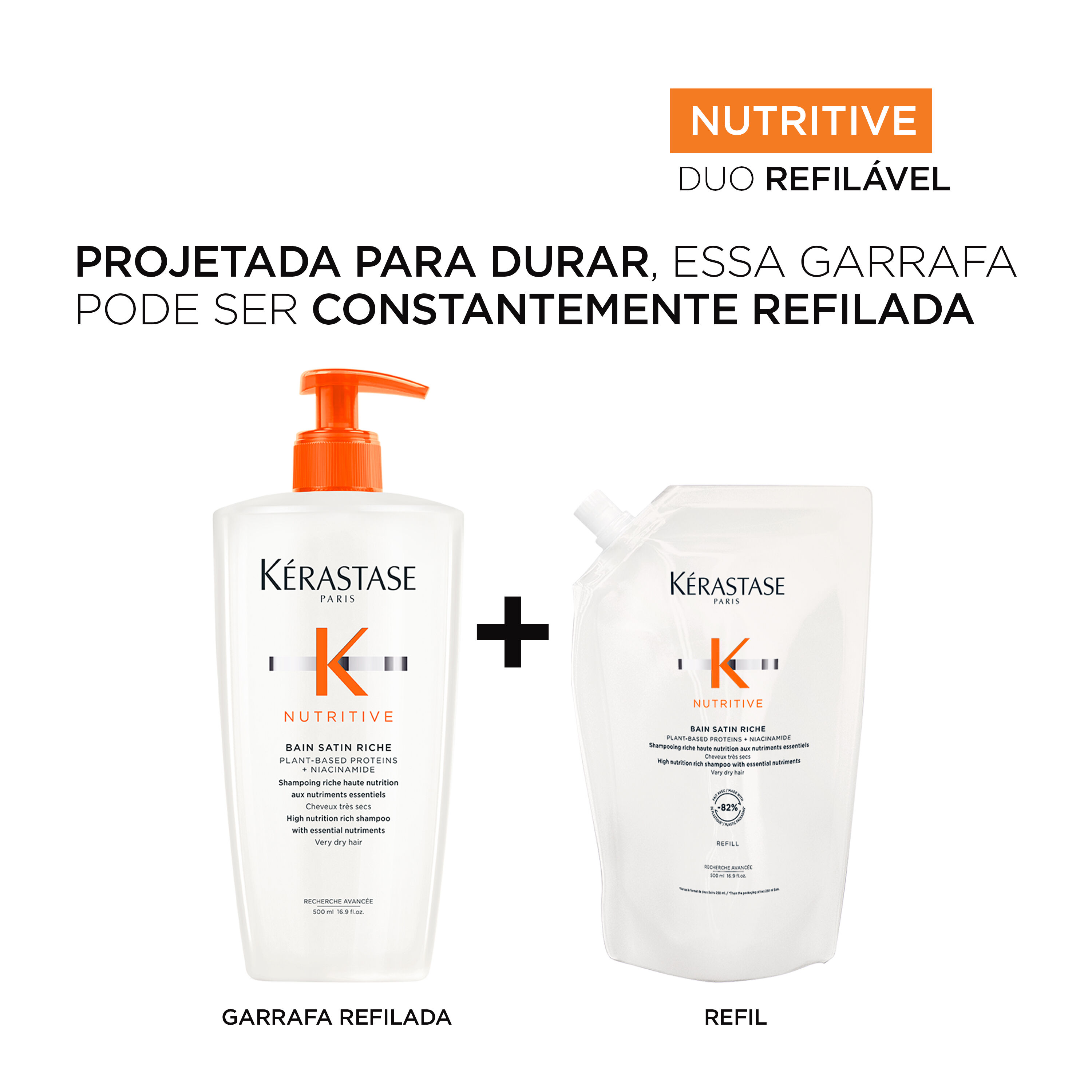Emabalagem duravel do Shampoo Kerastase Nutritive Bain Satin Riche com Refil