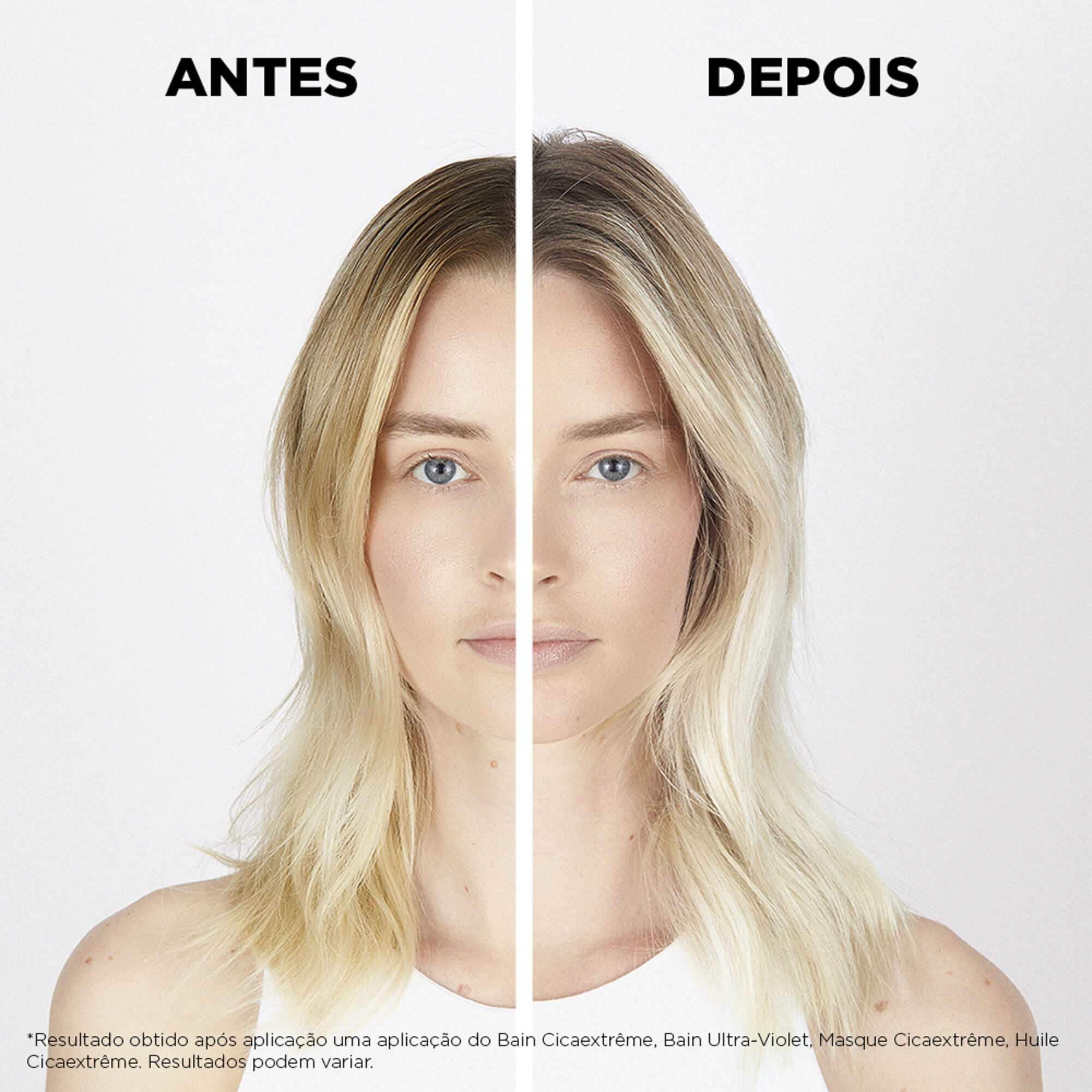 Mascara Kerastase Blond Absolu Cicaextreme antes e depois
