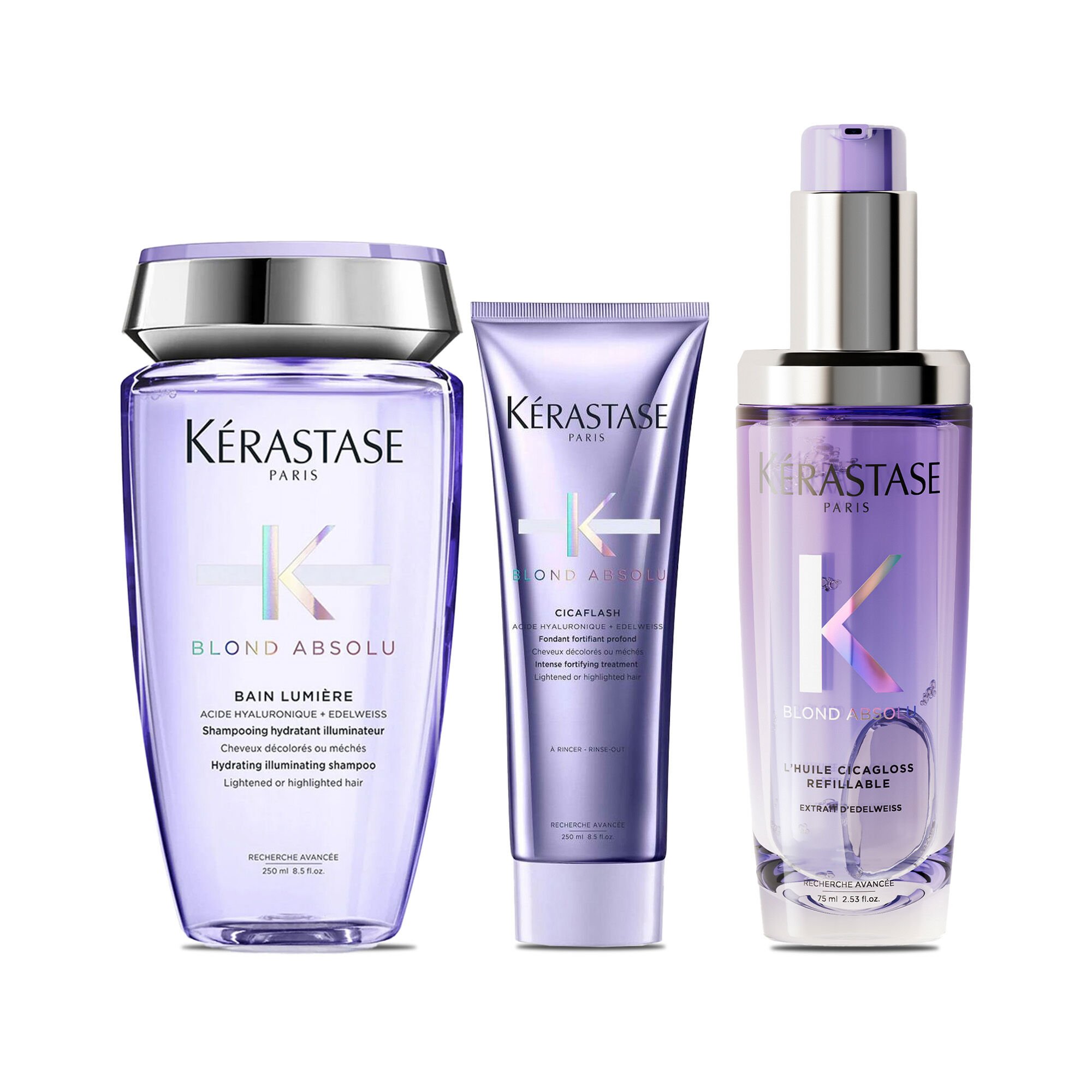 Kit Kerastase Blond Absolu Shampoo, Condicionador e Oleo Cicagloss para Cabelos Loiros