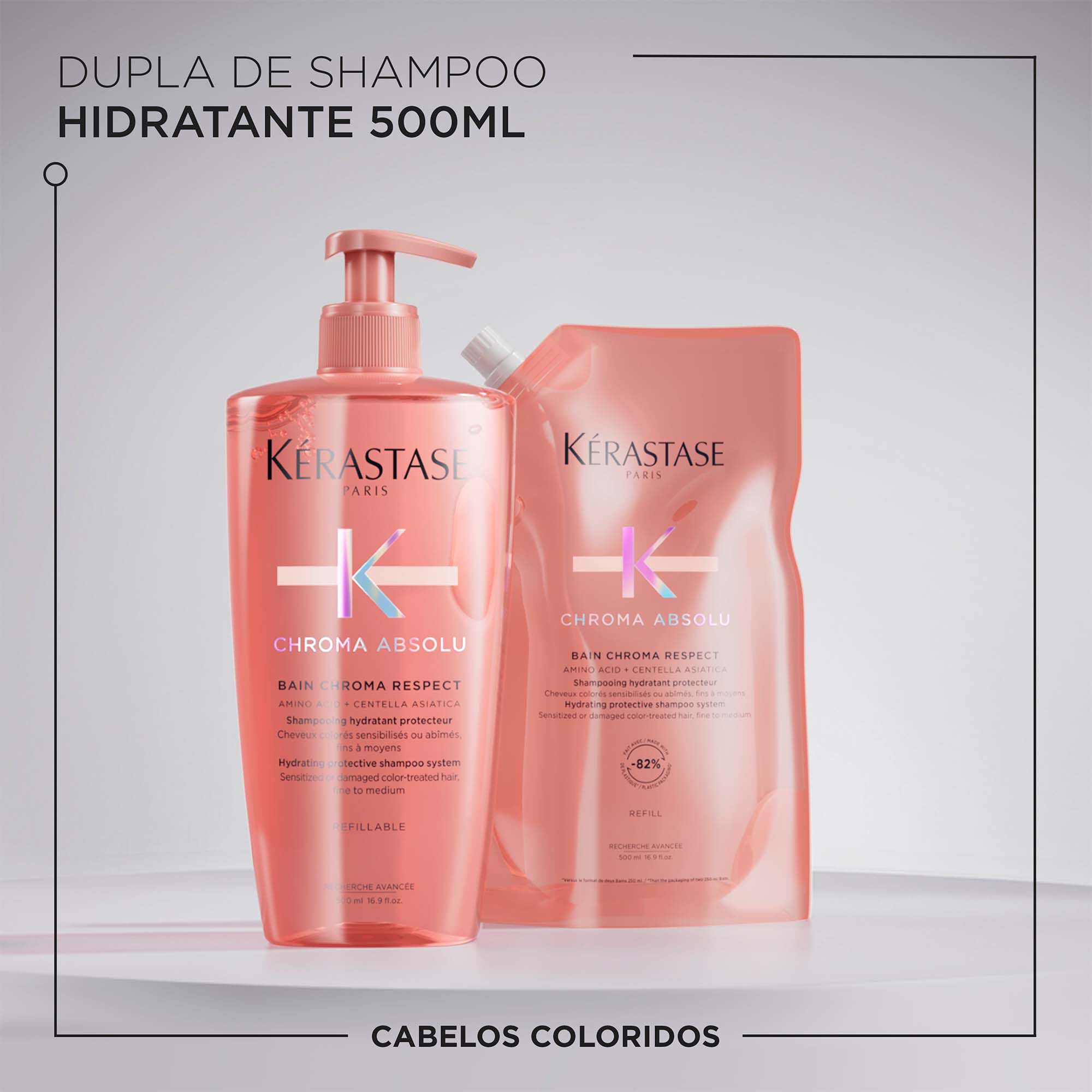 Shampoo hidratante para cabelos coloridos Kerastase Chroma Absolu Bain Chroma Respect com refilavel