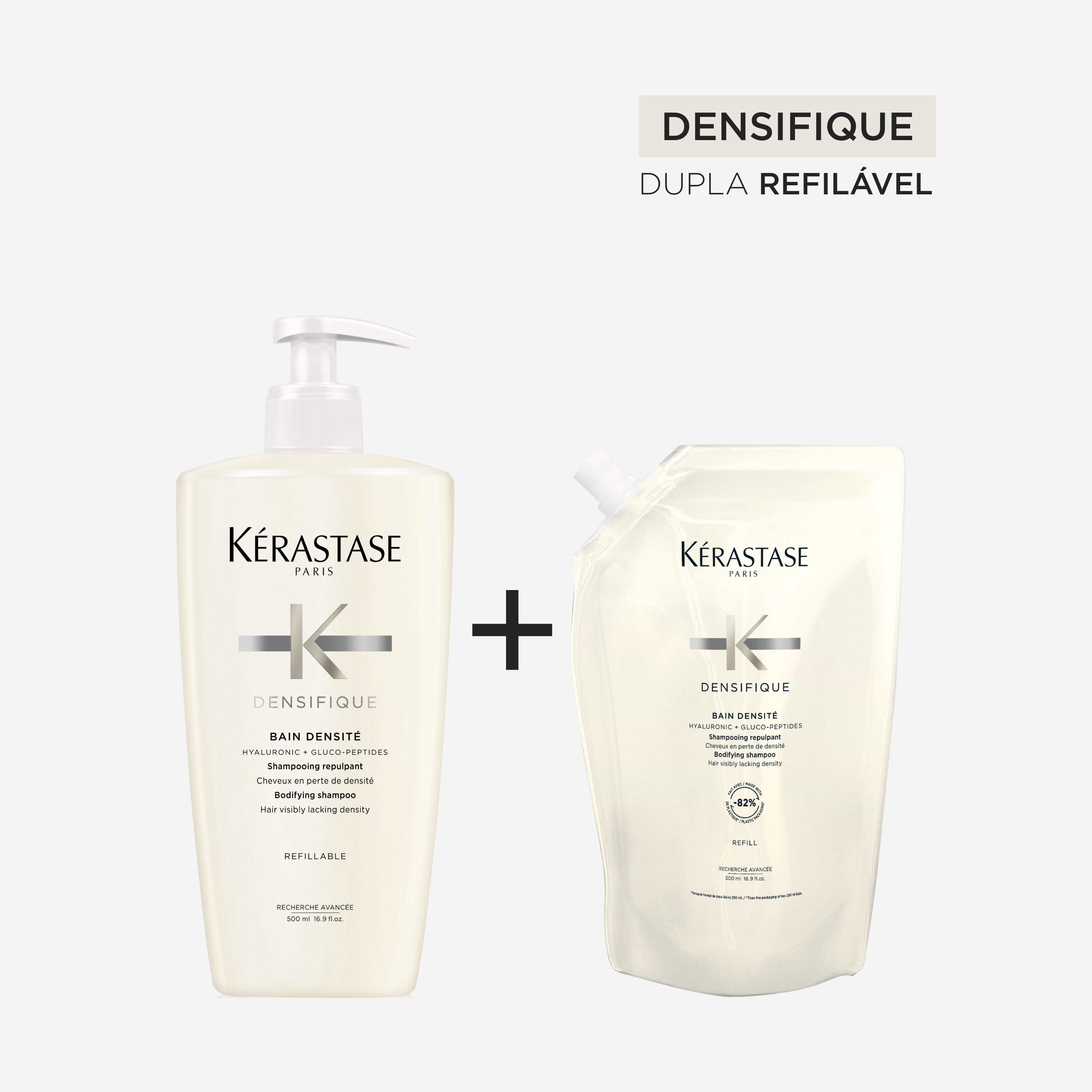 Embalagem Sustentavel do Shampoo Kerastase Densifique Bain Densite Refilavel  kit-shampoo-kerastase-densifique-bain-densite-refilavel-sustentabilidade Shampoo Kerastase Densifique Bain Densite refilavel com 100% do plastico reciclado