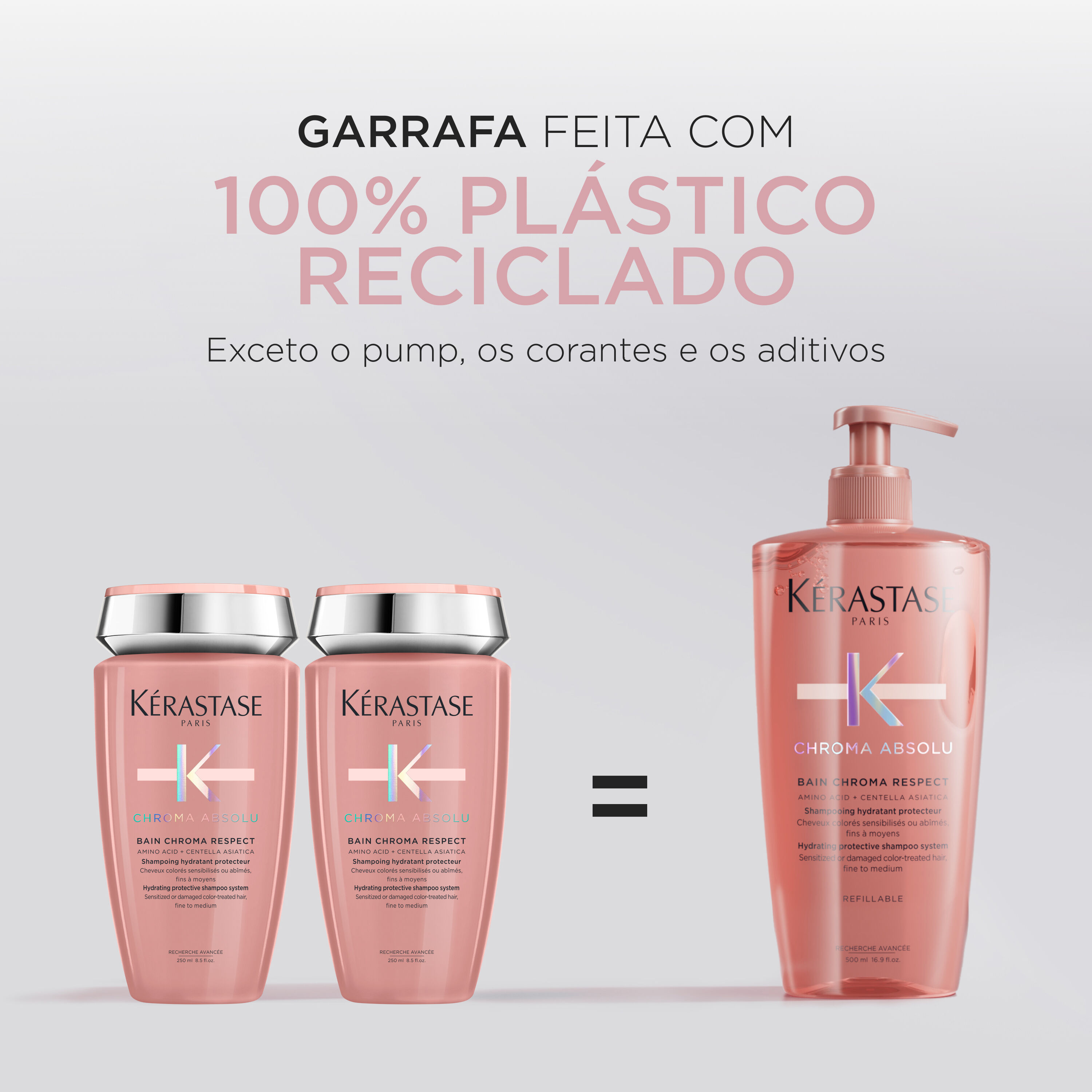 Embalagem com plastico reciclado do Shampoo Bain Chroma Respect