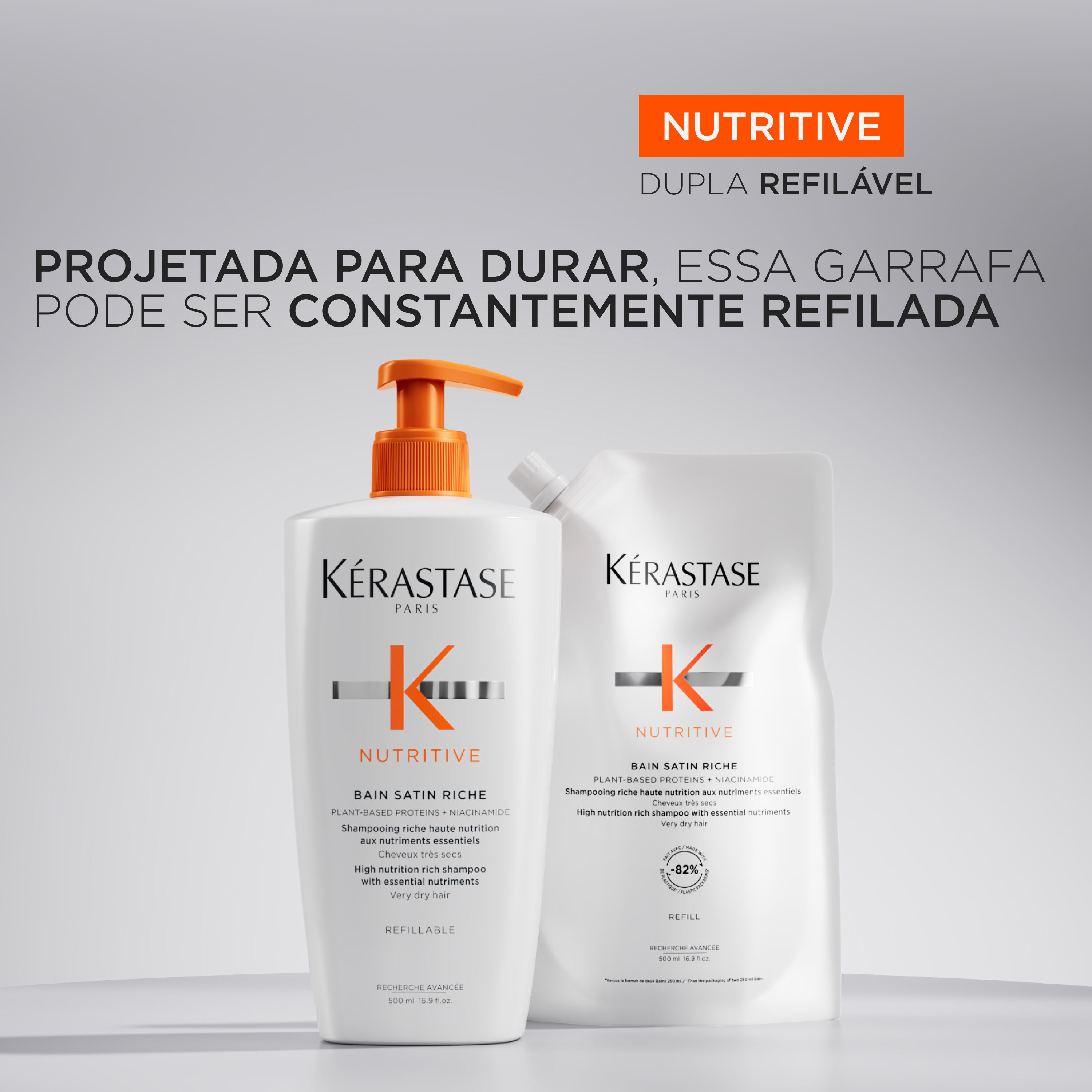 Embalagem Sustentavel do Shampoo Kerastase Nutritive Bain Satin Riche com Refil
