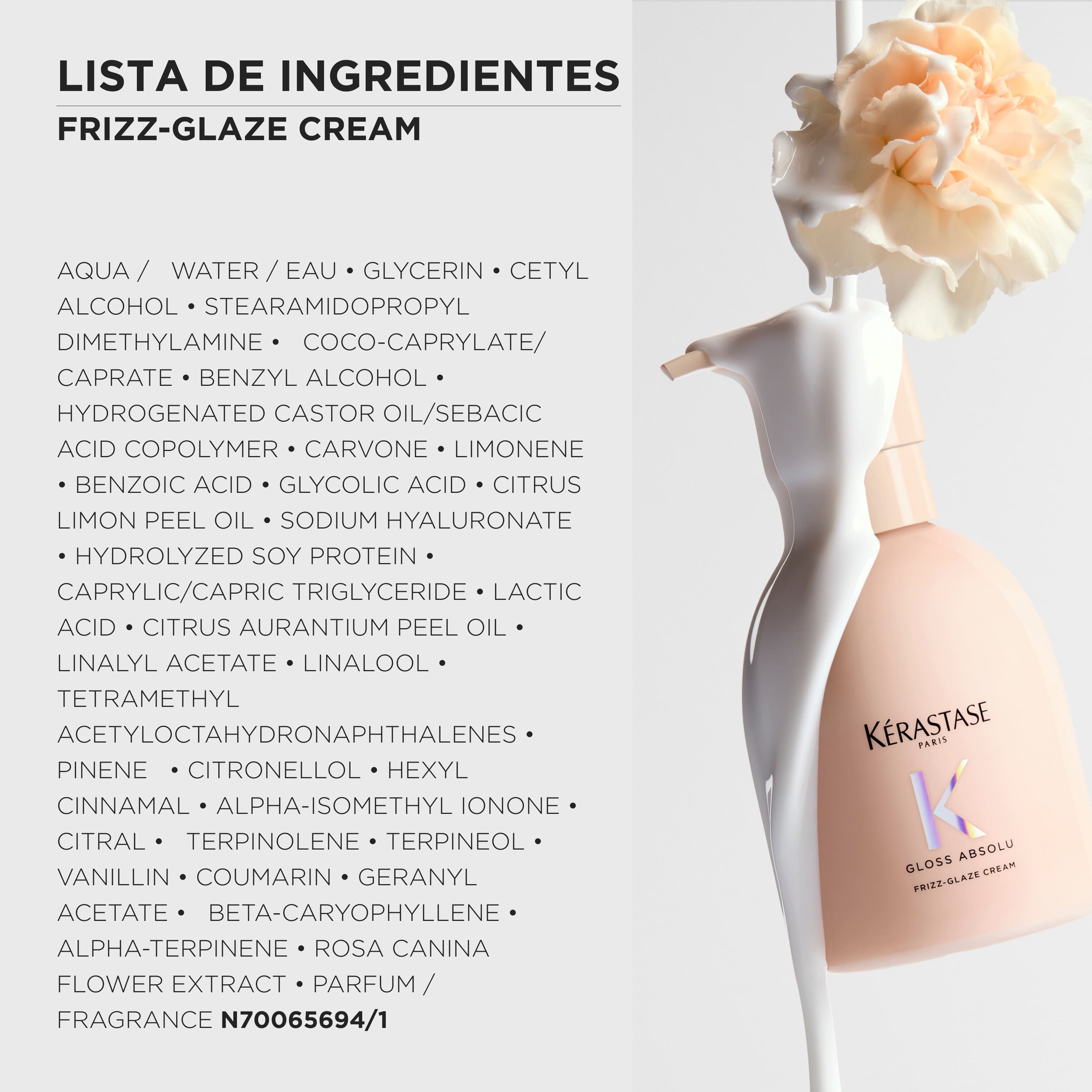 Lista completa de ingredientes do creme finalizador e leave-in antifrizz Kerastase Gloss Absolu Frizz Glaze Cream