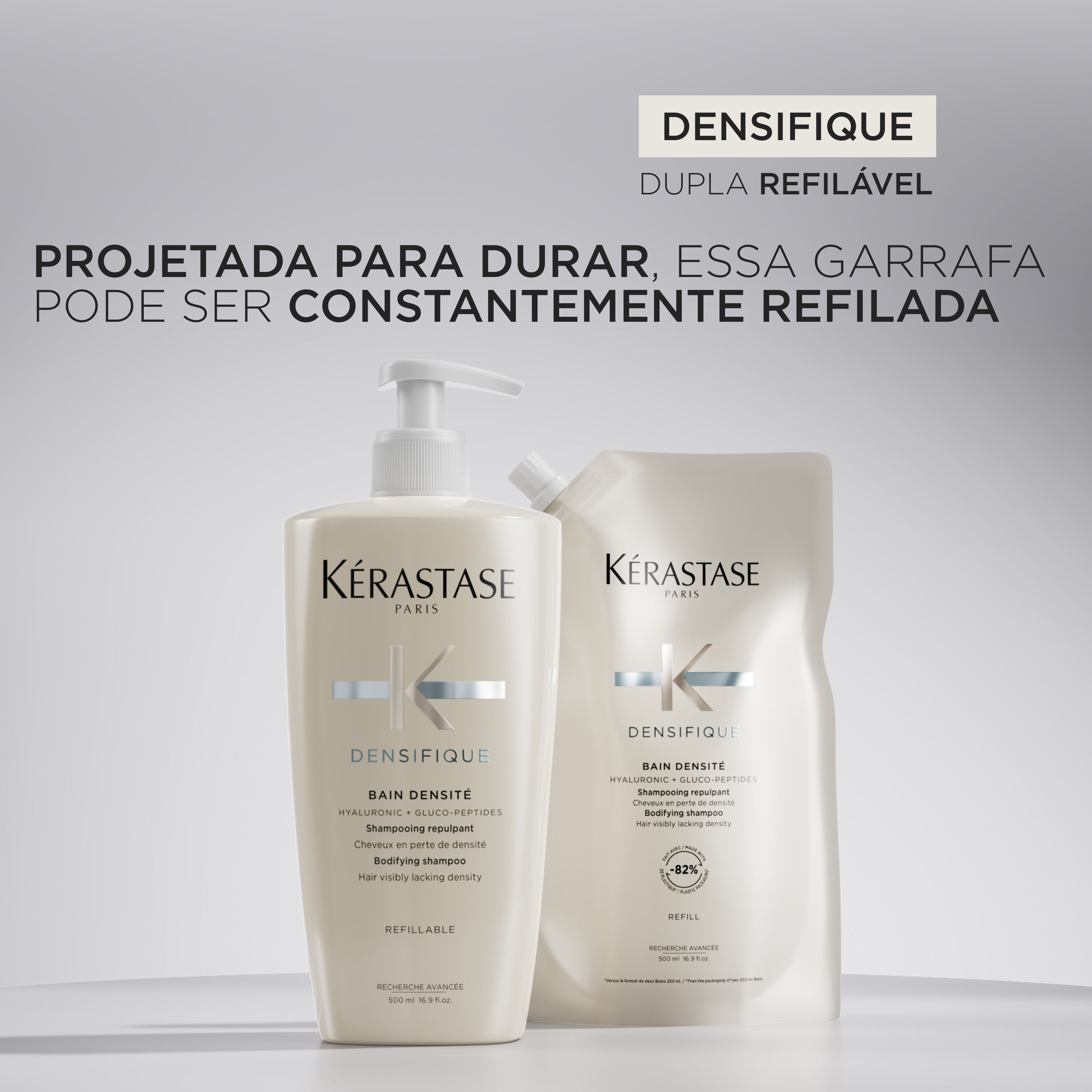 Embalagem Sustentavel do Shampoo Kerastase Densifique Bain Densite com refil