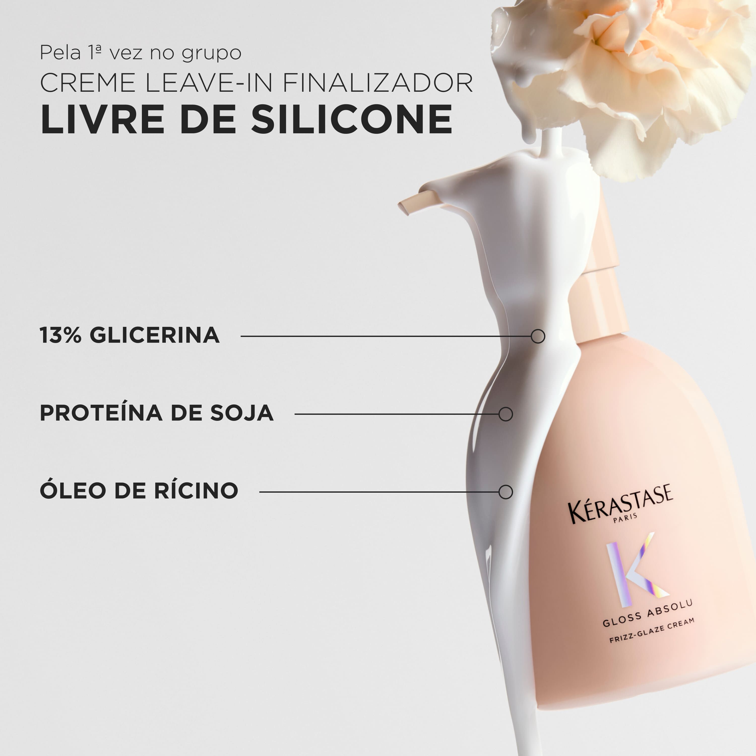 Creme finalizador e leave-in antifrizz Kerastase Gloss Absolu Frizz Glaze Cream e livre de silicone