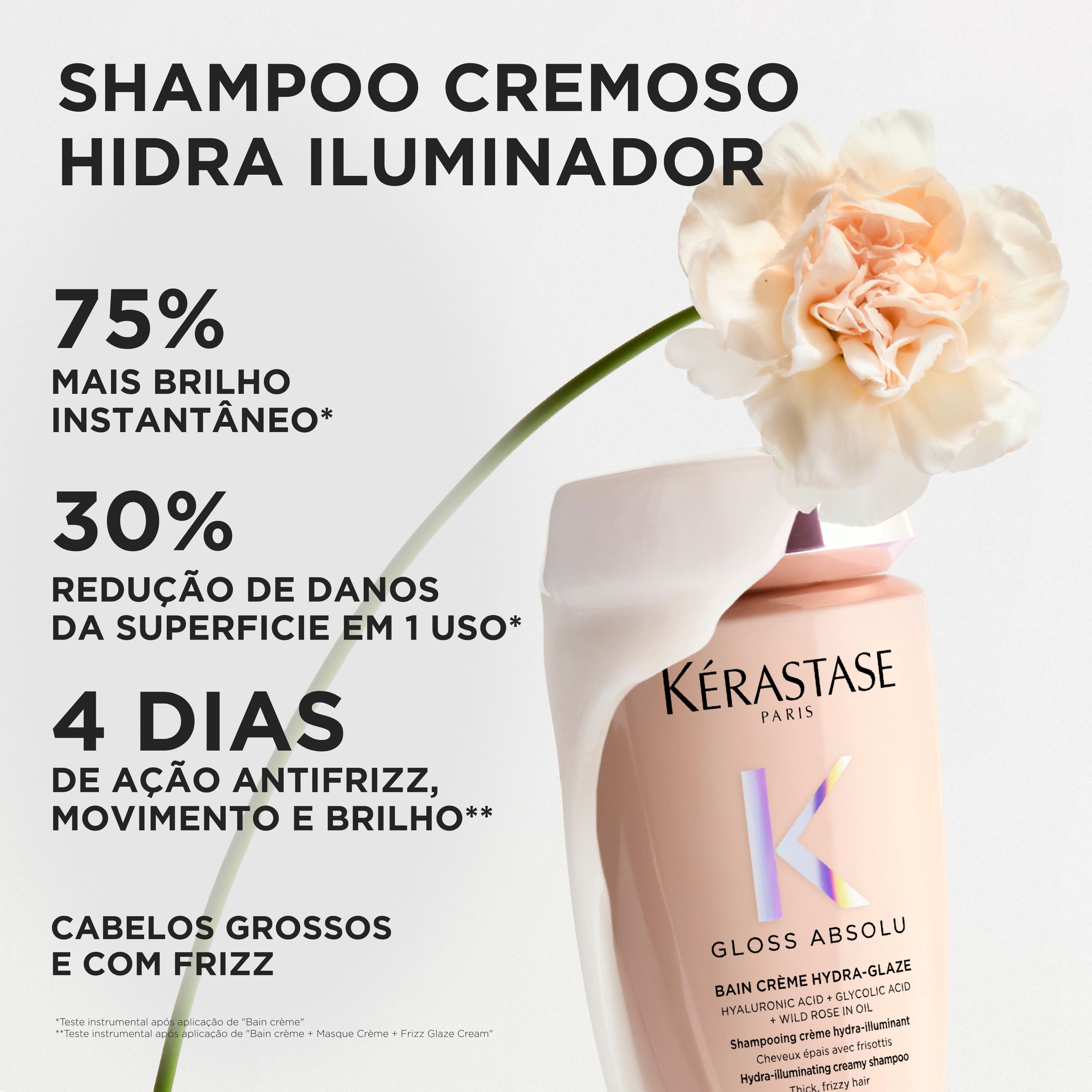 Shampoo de Formula Cremosa Kerastase Gloss Absolu Bain Hydra Glaze Riche para Cabelos com Frizz