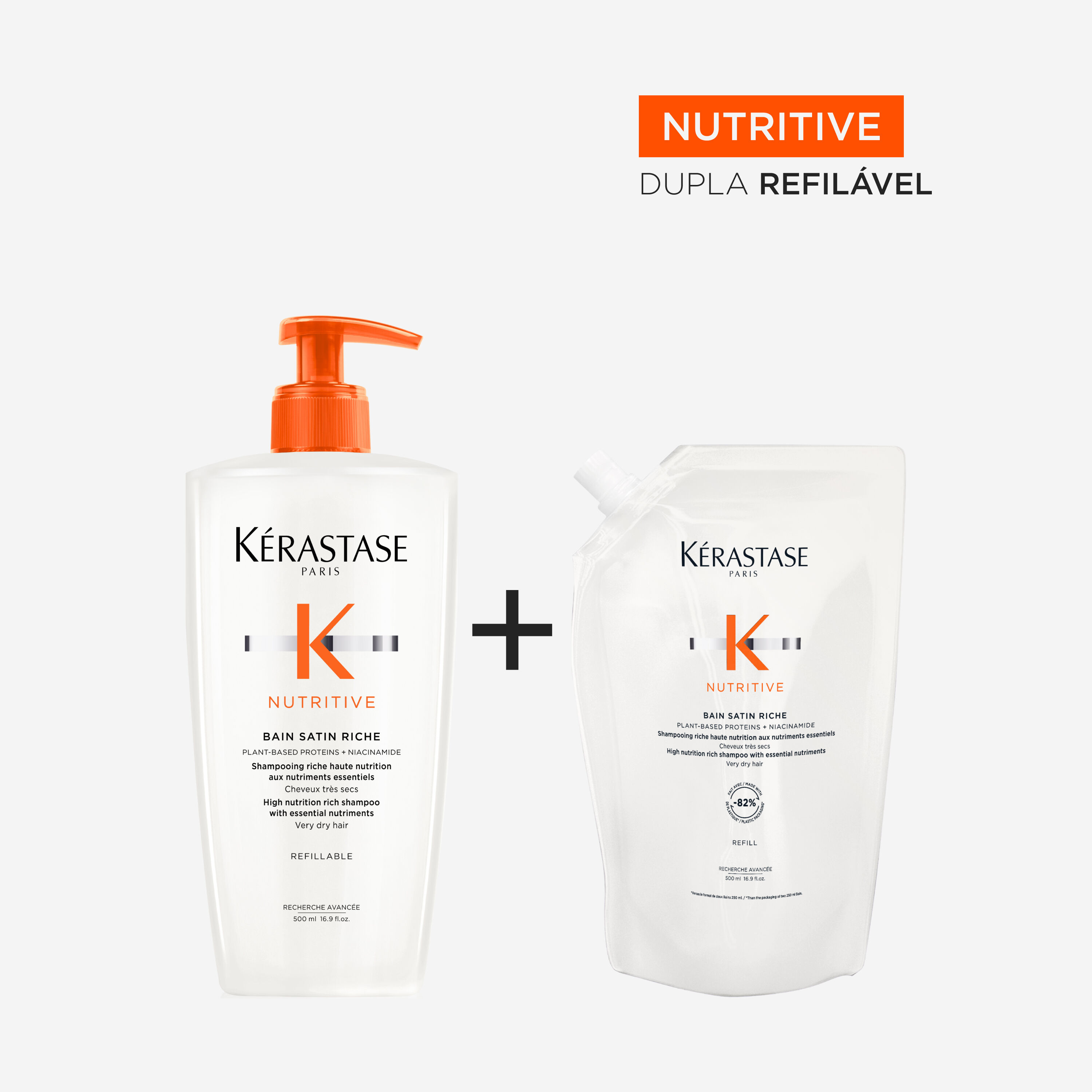 Shampoo Kerastase Nutritive Bain Satin Riche refilavel com 100% do plastico reciclado