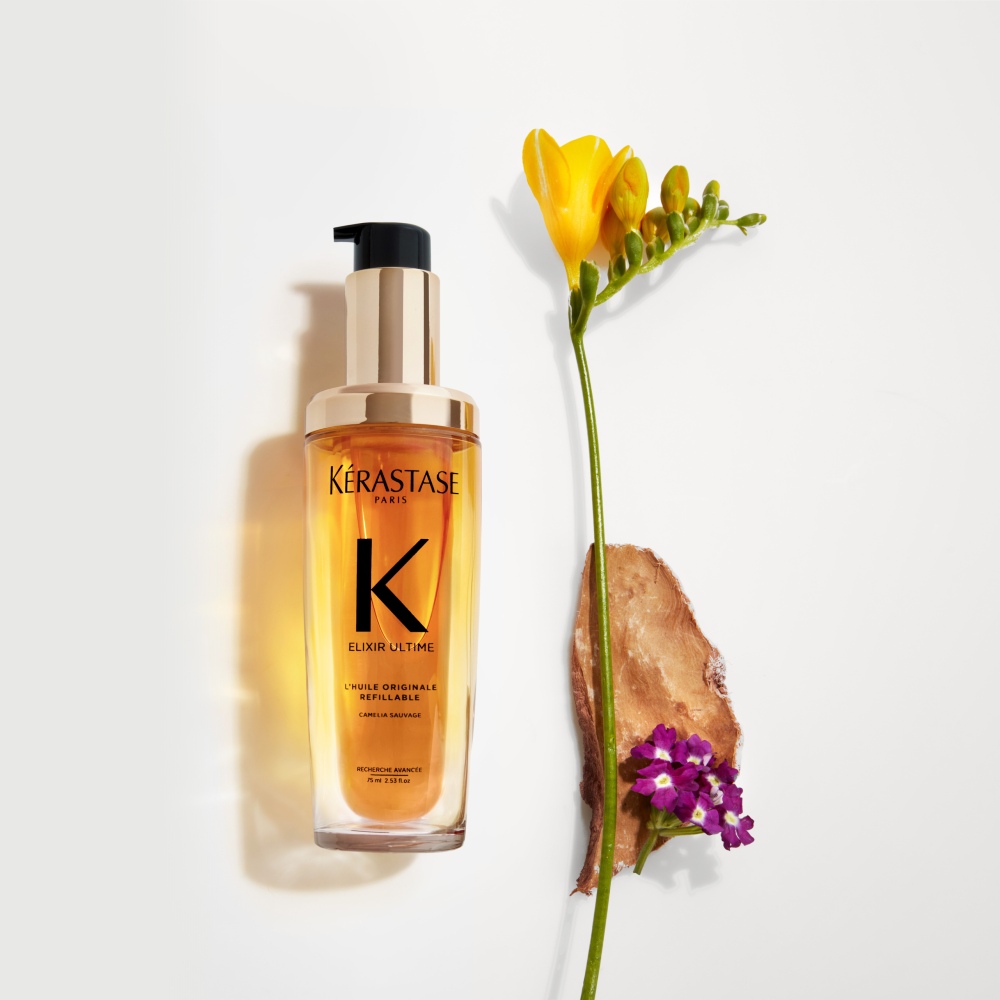 Óleo Elixir Ultime com refil O novo Elixir Ultime com refil - e seus óleos de Camélia Selvagem e Francesa - proporciona brilho e maciez duradouros com uma finalização leve e uma fragrância sublimadora.